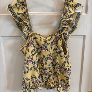 Chic Floral Ruffle Strap Blouse in Yellow